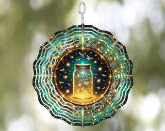 Fireflies Wind Spinner: 10&quot; Aluminum Mason Jar, Nature-Inspired
