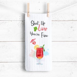 Funny bar quote handdoek, uniek gastvrouw cadeau, zwijg lever cadeau handdoek, zomer keuken decor, cocktailparty cadeau, leuk keukendecor