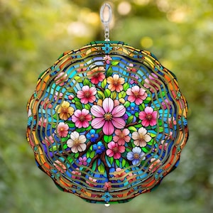 Floral Wind Spinner: 3D Faux Stained Glass Garden Decor