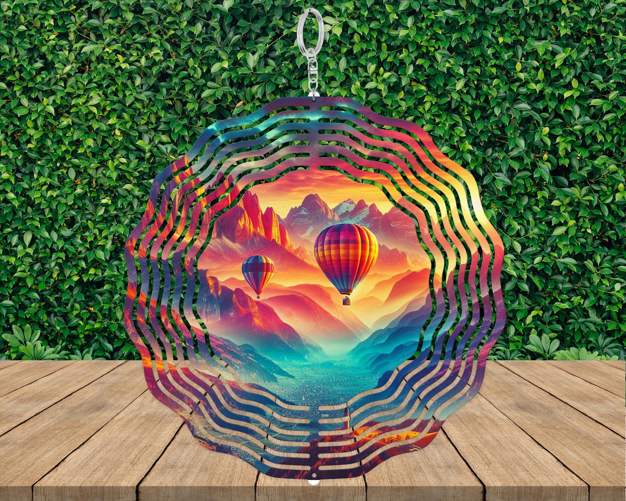 Hot Air Balloon Wind Spinner, Mountain Sunset Garden Decor