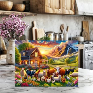 Mountain Farm Life Tempered Glass Cutting Board  Rustic Kitchen Art  Homestead Gift
