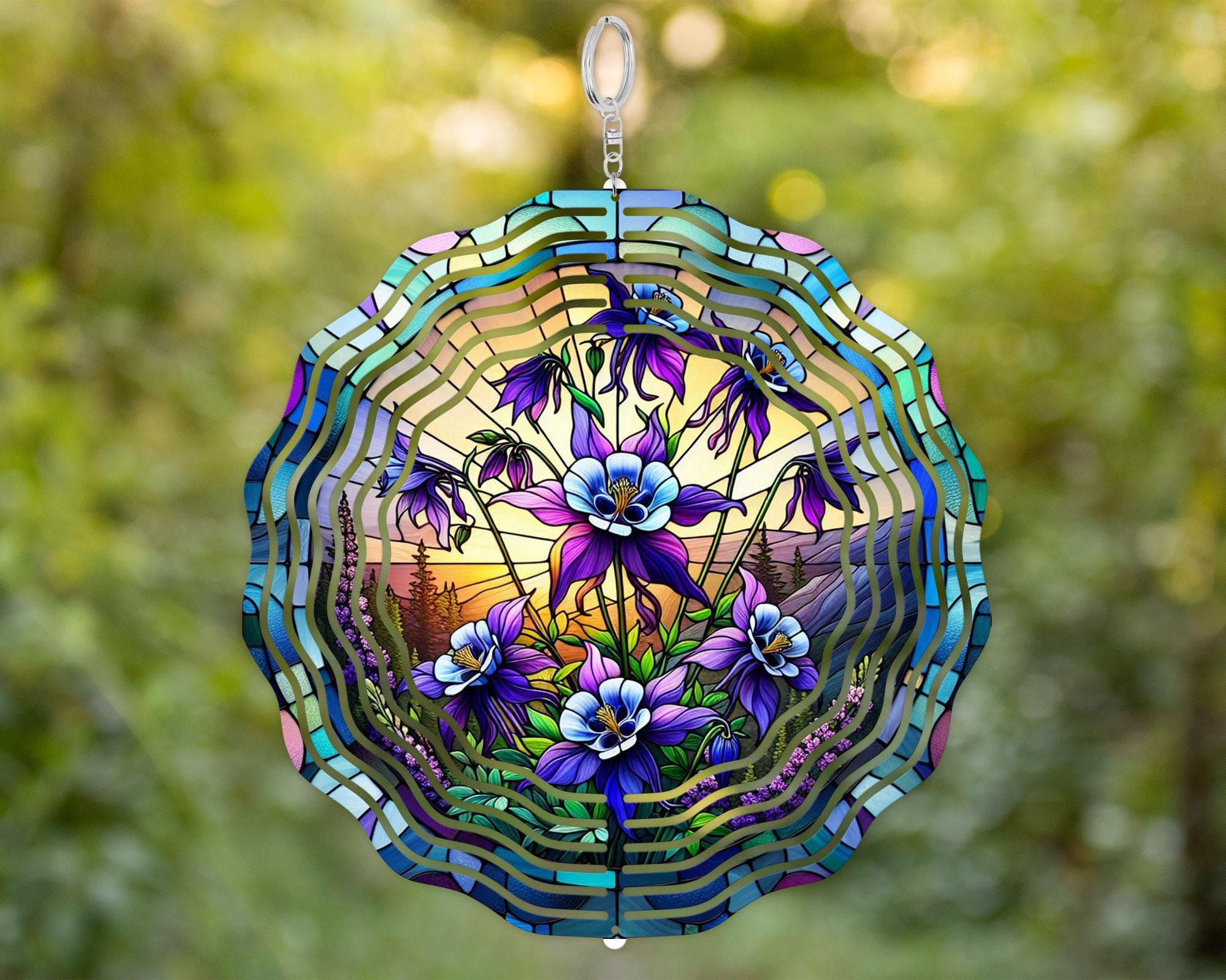 Columbine Flower Wind Spinner Faux Stained Glass Style Garden Decor…
