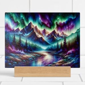 Mountain Northern Lights Tempered Glass Cutting Board: 11x15 Inch Kitchen Decor