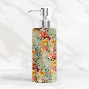 Vintage Floral Soap Dispenser: Stainless Steel Lotion Pump, 18 oz