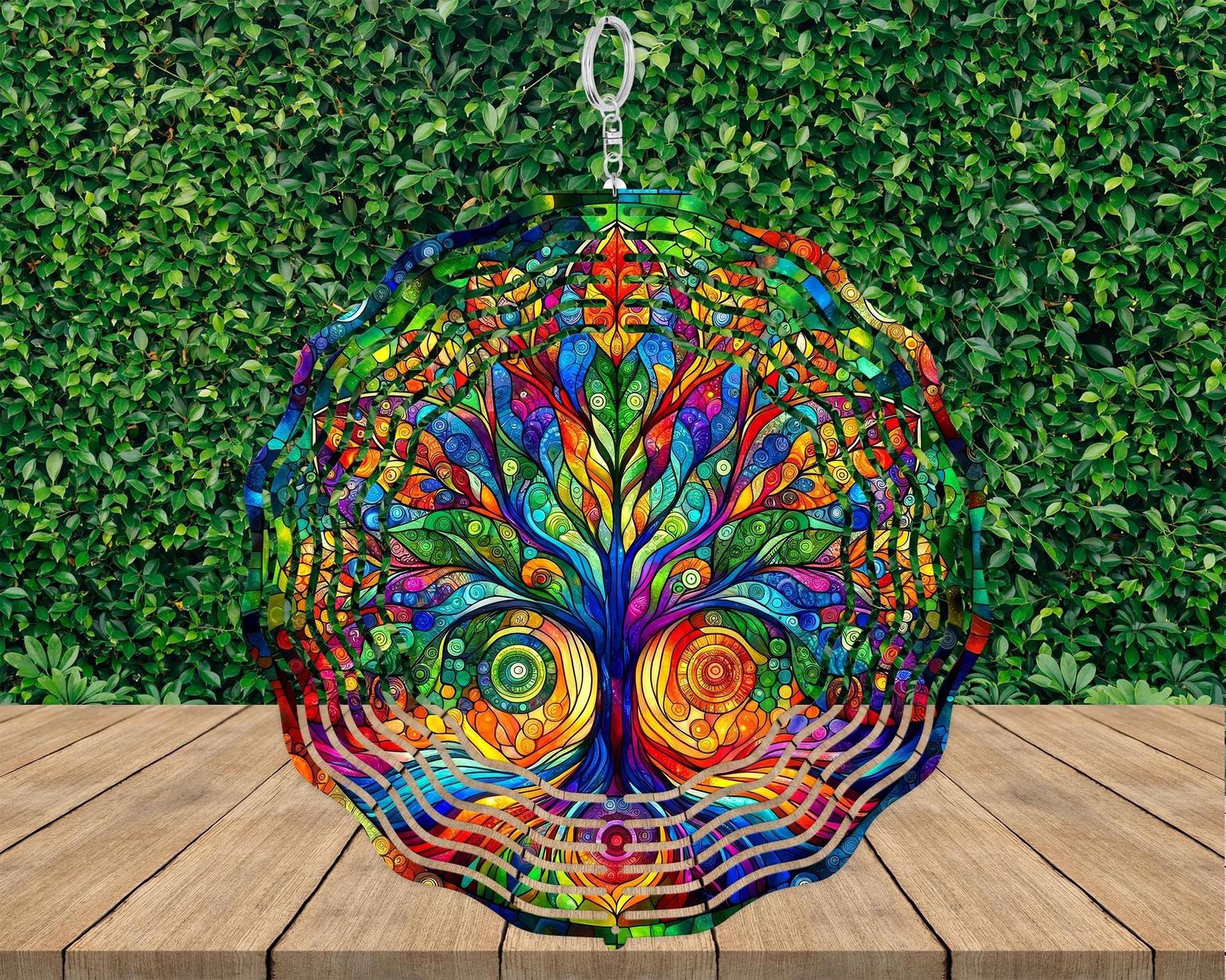 Whimsical Tree of Life Wind Spinner, Colorful Garden Decor