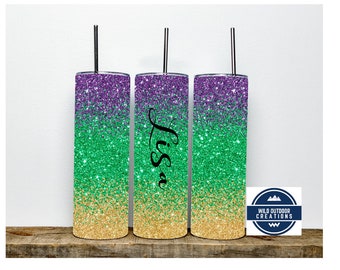 Magere beker: Mardi Gras-ontwerp - gepersonaliseerd, reisbeker van 20 oz