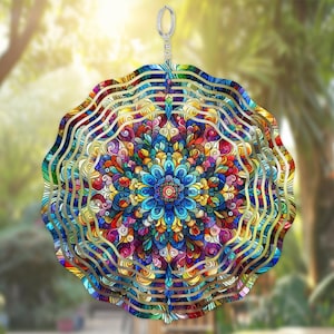 Rainbow Mandala Wind Spinner: Vibrant Garden Decor (10-inch Aluminum)