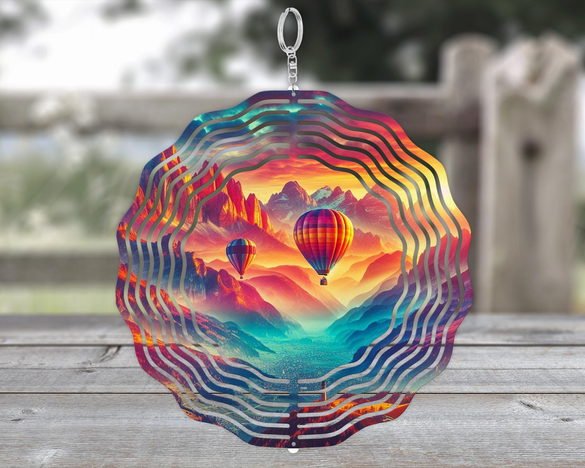 Hot Air Balloon Wind Spinner, Mountain Sunset Garden Decor