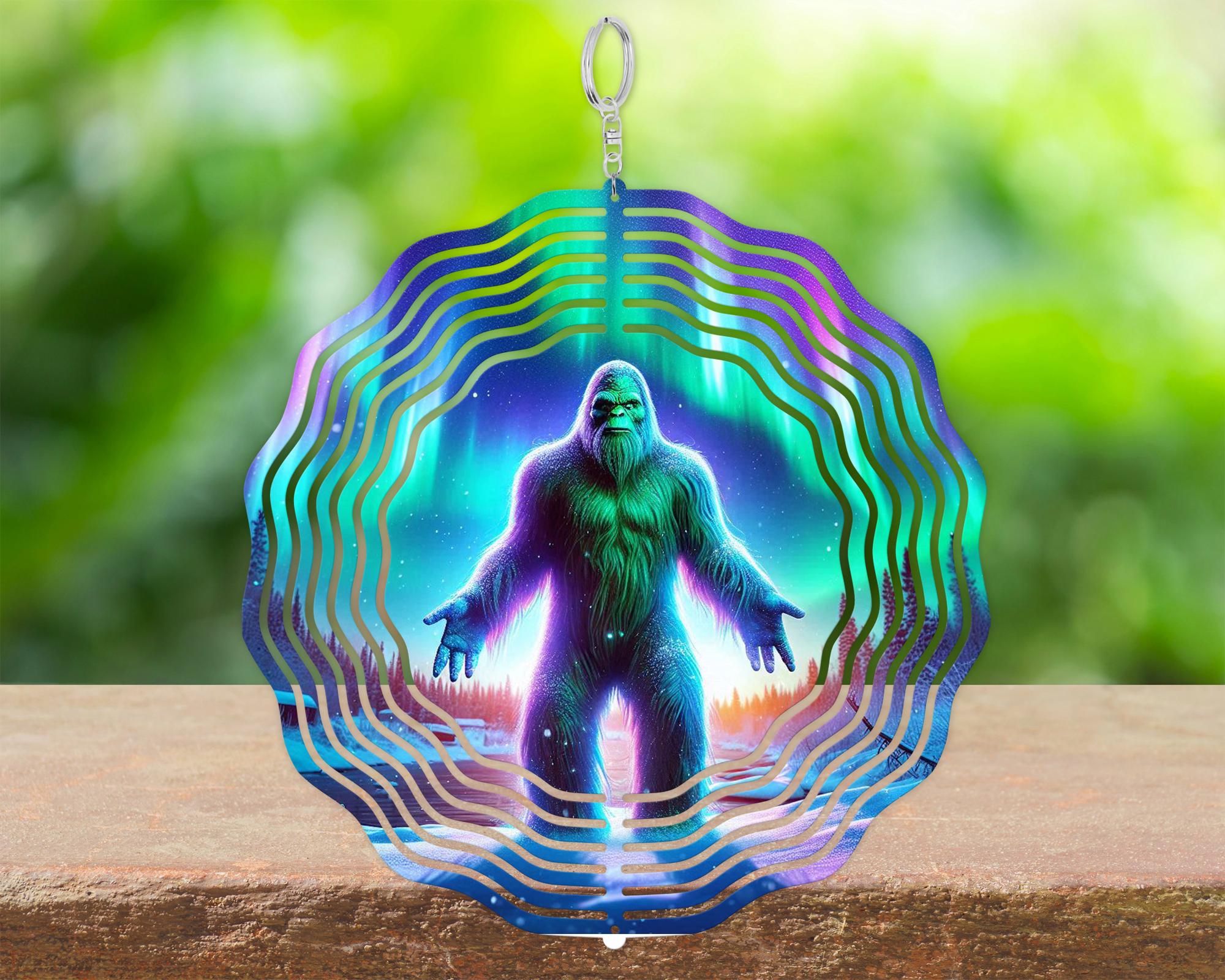 Bigfoot Wind Spinner, Aurora Borealis Sasquatch Garden Decor