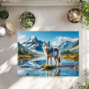 Wolf Art Cutting Board - Snow Capped Mountains Design Nature Lover Gift Charcuterie Board Decor