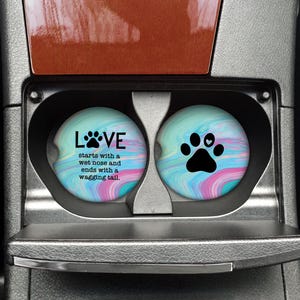 Paw Print Sandstone Car Coasters - Set of 2 - Dog Mom Gift