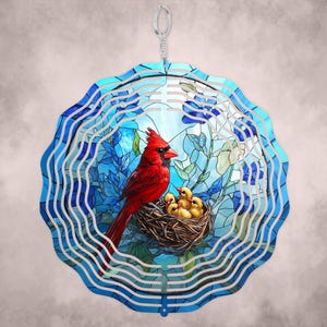 Cardinal Wind Spinner: Faux Stained Glass, UV Protected Aluminum Garden Art