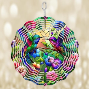 Hummingbird Wind Spinner: Colorful 3D Aluminum Hanging Sculpture