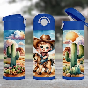 Cantimplora rústica de vaquero: perfecta para pequeños vaqueros y días escolares, regalo para campamento, botella de agua para la escuela, botella de agua para niños