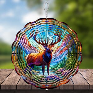 Elk Garden Wind Spinner: Faux Stained Glass, Nature Decor