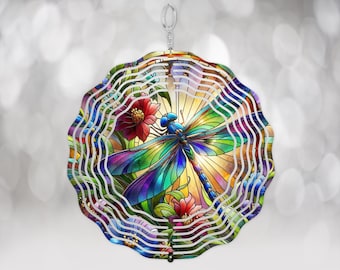 Dragonfly Wind Spinner: Colorful Faux Stained Glass Garden Art