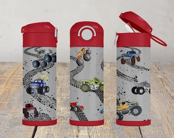Kids Monster Truck Water Bottle, Sublimation Stainless Steel, Boys, Racing, Insulated