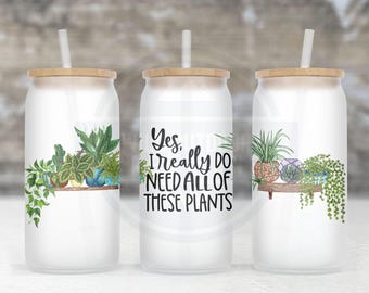 Plant Mom Glass Tumbler - Iced Coffee Cup with Reusable Straw