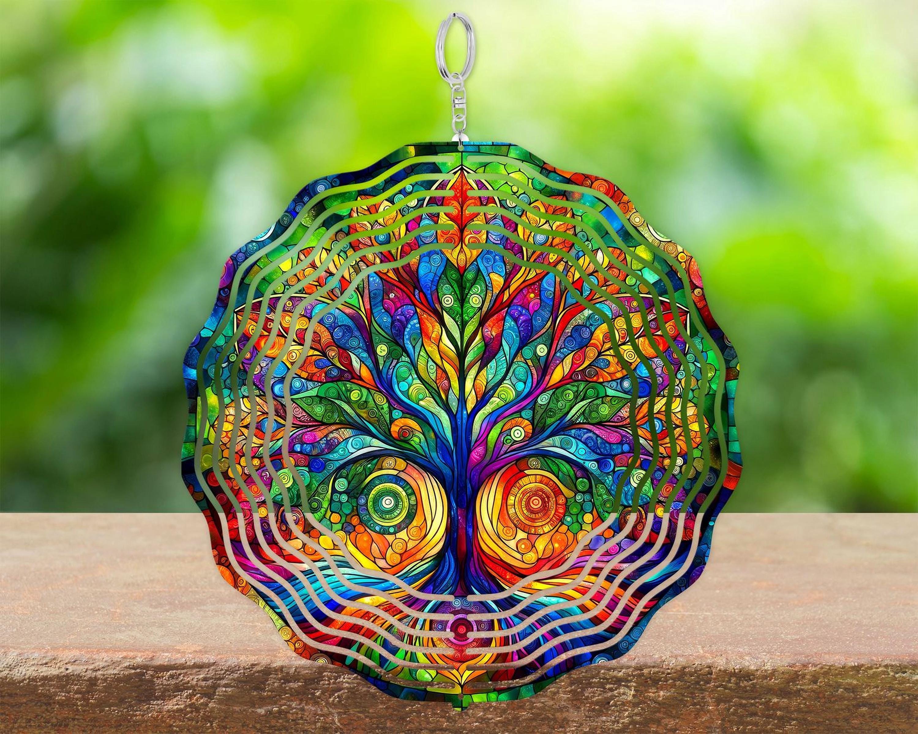 Whimsical Tree of Life Wind Spinner, Colorful Garden Decor