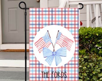 Personalized Patriotic Garden Flag: American Plaid, Double-Sided
