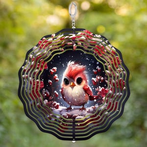 Baby Cardinal Wind Spinner: Double Sided Aluminum Yard Decor