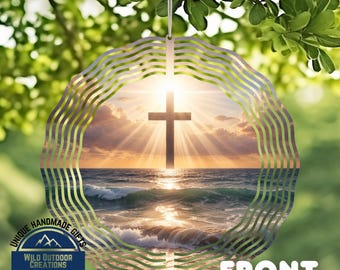 Cross Wind Spinner, Ocean Christian Decor, Faith Garden Decor, Religious Gift