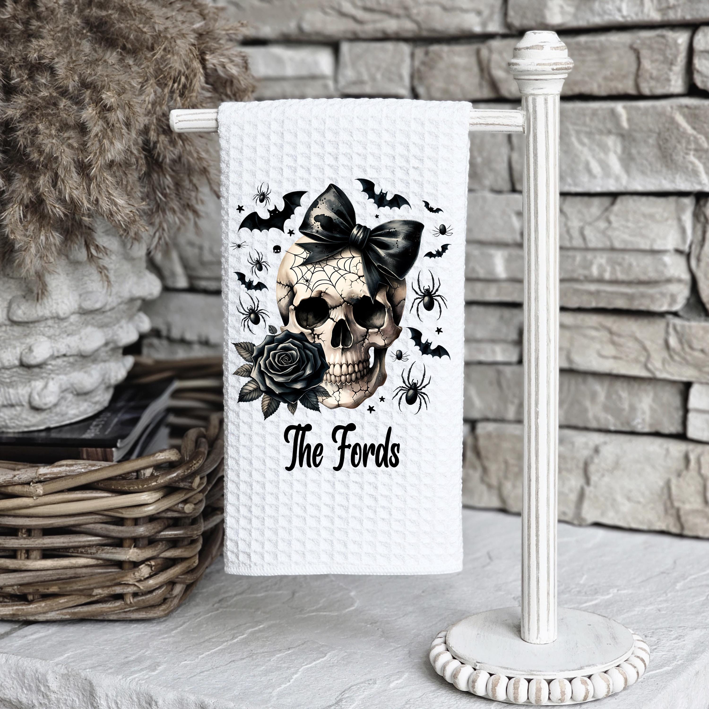 Amazon.com: Skullistic Gothic Skull Embroidery Hand Towel