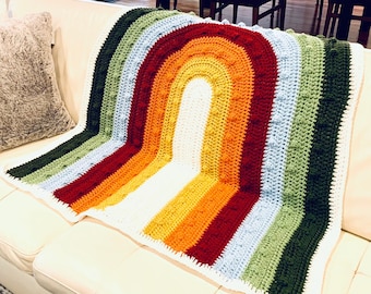 Rainbow Blanket - Modern Nursery - Custom Colors Available - Handmade Chunky Crochet