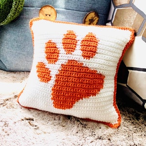 Paw Print Pillow - Custom Color Options Available - College Logo Gift - Pet Lovers Gift - Crochet