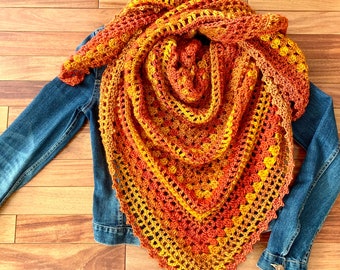 Soft Fall Wrap "Autumn Flame” - Soft Triangle Shawl - Handmade Crochet