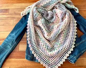 Kaleidoscope Wrap "Cotton Candy” - Lightweight Triangle Shawl - Handmade Crochet