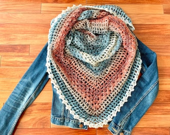 Ombre Sparkle Wrap "Moonstone” - Mother's Day Lightweight Triangle Shawl - Handmade Crochet