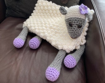 Cuddle & Play Lamb Baby Blanket - Sheep Crib Blanket and Toy - Crochet Made to Order