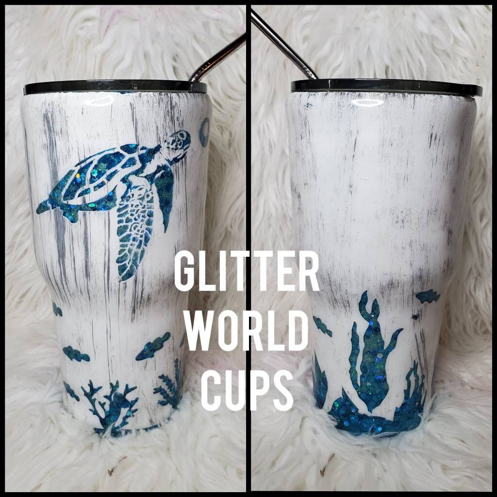 30oz distressed sea turtle tumbler. Glitter Tumbler. Etsy