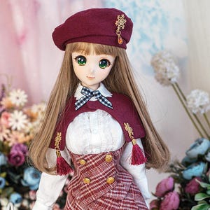 Smart doll, Dollfie dream, SD16, Gr dress set-Snow Flower Mini Cape Set-wine