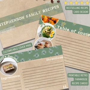 Farmhouse 20 Page Recipe Card Pack | Cover Card + Table of Contents | Editable Recipe Cards | Family Recipes | DIY Cookbook | Printables