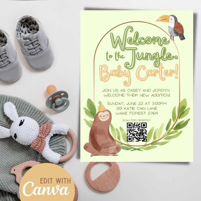 Jungle Baby Shower Invitation Jungle Themed Baby Shower Custom Editable ...