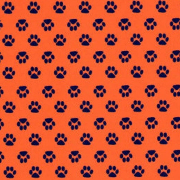 Tiger Paws - War Eagle - Auburn University - Cotton Fabric - Mask Fabric - College - Orange and Blue - Blue and Orange - Orange Paws - Covid