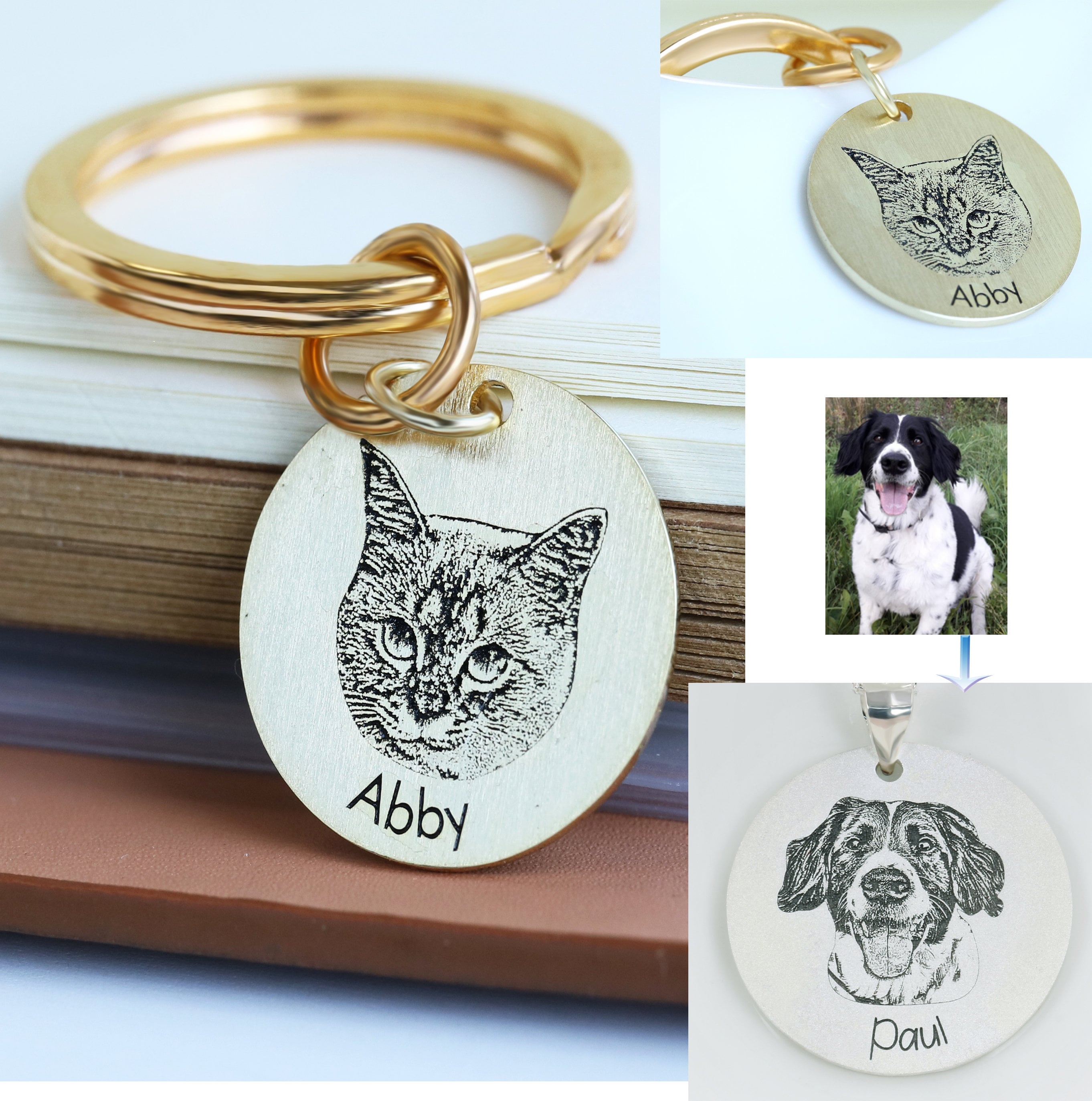 Custom Pet Portrait Keychain Dog Keychain Dog Cat Keychain Pet Etsy