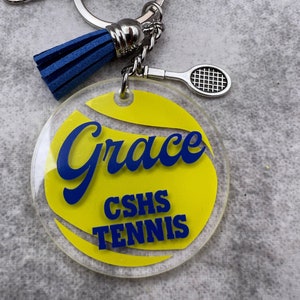 Keychain, TENNIS Acrylic Personalized (tennis team), tennis bag tag, tennis gift, custom tennis gift, Tennis Coach Gift, Tennis Player Girl