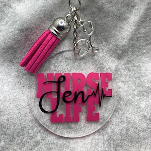 Keychain, Nurse/Doctor NURSE LIFE Acrylic Personalized, Nurse Gift, Nurse Accessories, rn, lpn, np, pa, md, Nurse's Day Gift, nurse bag tag