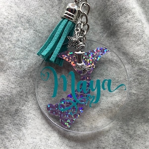 Sleutelhanger, zeemeerminmeisje 2&quot; gepersonaliseerd, taslabel voor meisjes, verjaardagscadeau meisjes, aangepast cadeau, kousenvuller, girly cadeau, sleutelhangeraccessoire