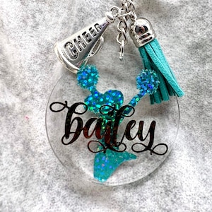 Keychain, CHEERLEADER 2&quot; Acrylic Personalized, cheerleader gift, cheerleader bag tag, cheer gift, cheer team gift, Cheer Coach Gift