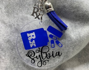 Keychain, PHARMACY 2" Acrylic Personalized (pharmacist, tech, sales), Gift Tag, Pharmacist gift, Pharmacist Tech Gift, Pharm Sales Gift, rx