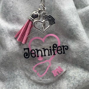 Keychain, Nurse/Doctor STETHOSCOPE, 2&quot; Acrylic Personalized, Nurse Gift Graduation, Nurse Gift Bulk, Nurse&#39;s Day Gift, RN, Medical Gift