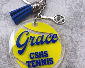 Personalized Tennis Keychain, Acrylic Team Gift, Bag Tag