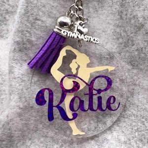 Keychain, GYMNASTICS 2&quot; Acrylic Personalized, Gymnast gift, Gymnastics Team, Gymnastics Coach gift, Gymnastics Bag Tag, Gymnast Custom Gift