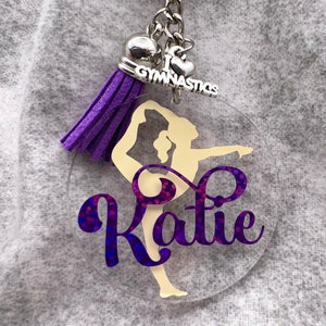 Keychain, GYMNASTICS Acrylic Personalized, Gymnast gift, Gymnastics Team, Gymnastics Coach gift, Gymnastics Bag Tag, Gymnast Custom Gift