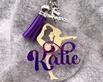 Keychain, GYMNASTICS 2" Acrylic Personalized, Gymnast gift, Gymnastics Team, Gymnastics Coach gift, Gymnastics Bag Tag, Banquet Gift