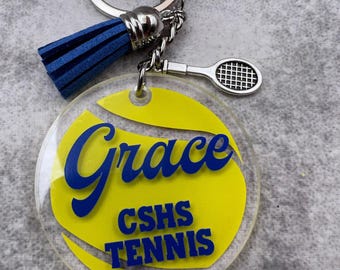 Personalized Tennis Keychain, Acrylic Team Gift, Bag Tag